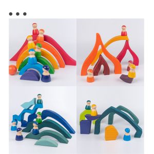 ISO9001 1001 Night Wooden Rainbow Stacker Toy Beech Rome Grimms