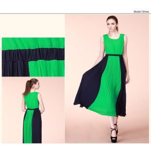 Contract Pleated Ankle Maxi Dress , Yellow Long Scoop A-line