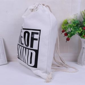 Recycled Cotton Blank Drawstring Bags / Promotion Canvas Drawstring Tote
