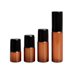 Plastic Cap 10ml Amber Glass Roller Bottles For Essential Oils Refillable