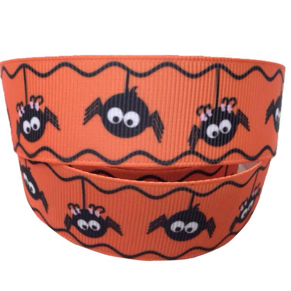 2.5cm wired bat ghost witch pumpkin pattern grosgrain webbing halloween holiday printed ribbon