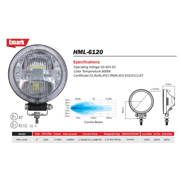 R112 DRL Auxiliary 5 Inch Round LED Offroad Lights 20W Angel Eye