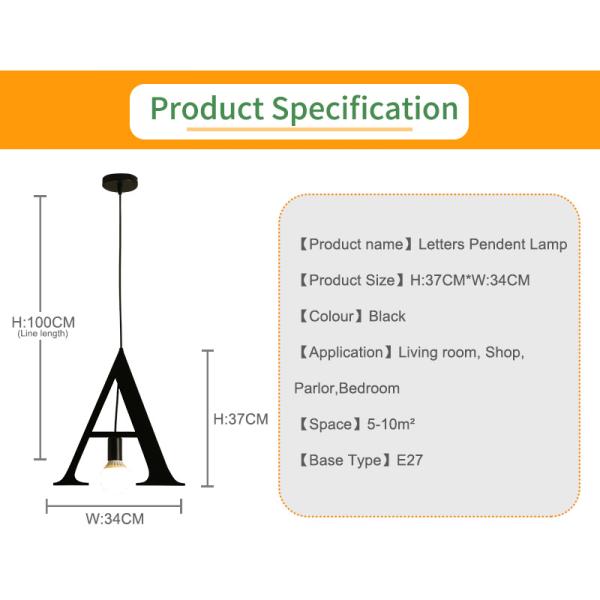 Nordic Pendant Lights Letter Light Decorative A to Z Alphabet Living Room Hotel Loft Pendant Lamp(WH-VP-184)