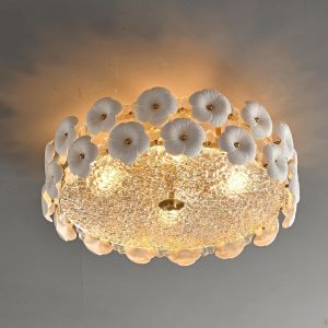 JYLIGHTING Luxury French Romantic Ceramic Flower Glass Chandelier Hanging Light