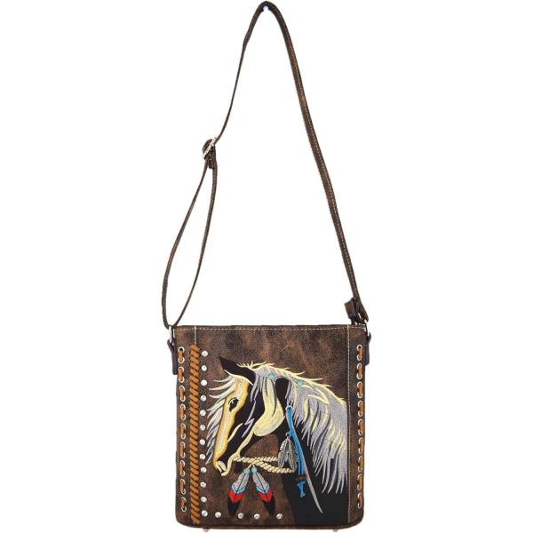 WESTERN STYLE HORSE PURSE EMBROIDERED FLORAL RHINESTONE STUDS CROSSBODY HANDBAGS COWGIRL COUNTRY WOMEN SINGLE SHOULDER B