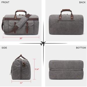 Custom Large capacity Waterproof Genuine Leather Canvas Overnight Weekender