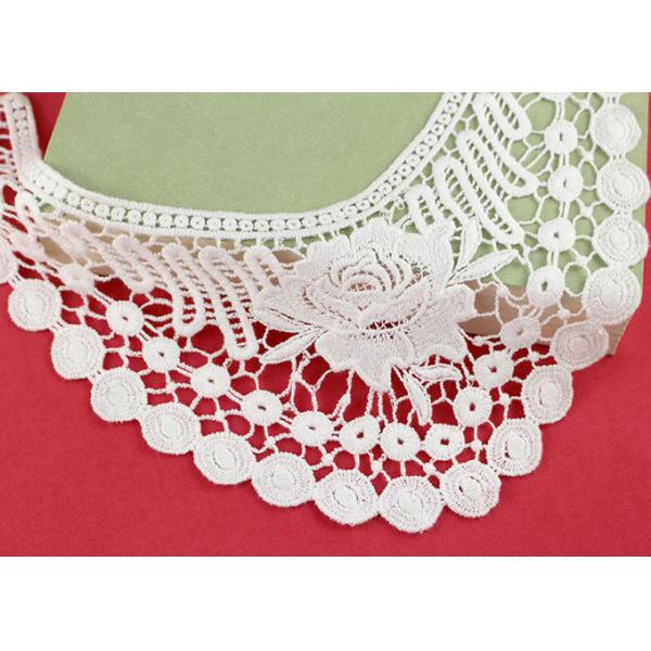 French Venice Guipure Lace Neck Applique With Chemical Poly Milk Silk / Neckline Applique Trim