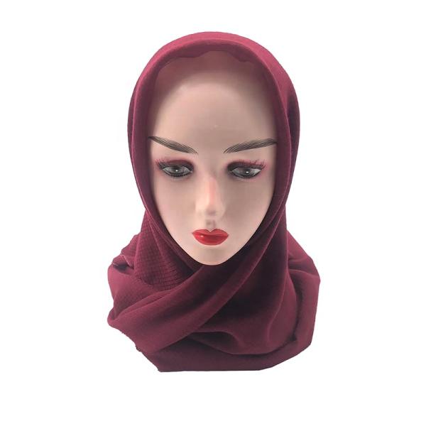 2022 New Arrivals Plain Jacquard Muslim Scarf Women Hijab Solid Color Diamond Check Water Ripple Cotton Voile square Scarf