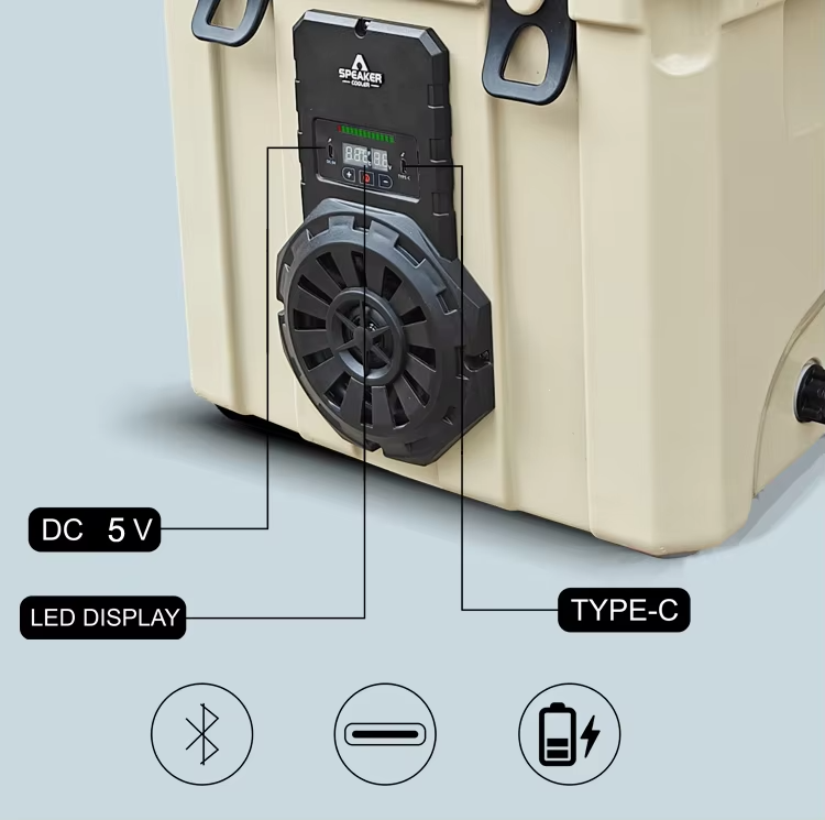 37QT Portable Insulated Cooler With Speaker Waterproof PE Material Rotomolded