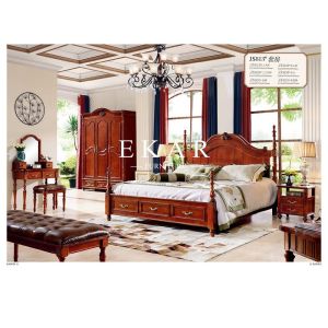 China Classic brown wooden King size bedroom furniture bed on sale