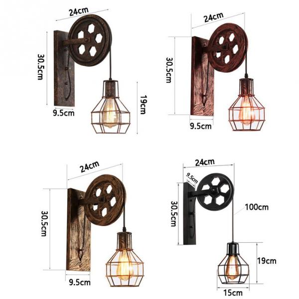 Corridor Living Room E27 Restaurant Rustic Iron Loft Cafe Pulley wall lamp (WH-VR-08)