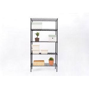 Black Color 5 Tier Adjustable Home Wire Shelving / Chrome Kitchen Storage Racks