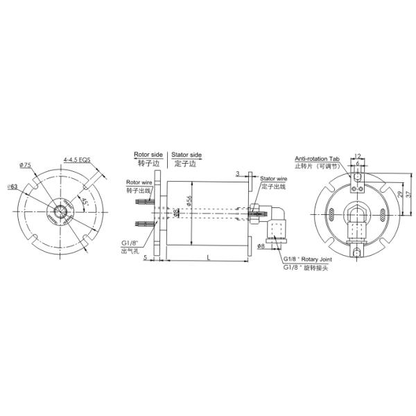 110v Pneumatic Air Rotary Union With Flange Mounting