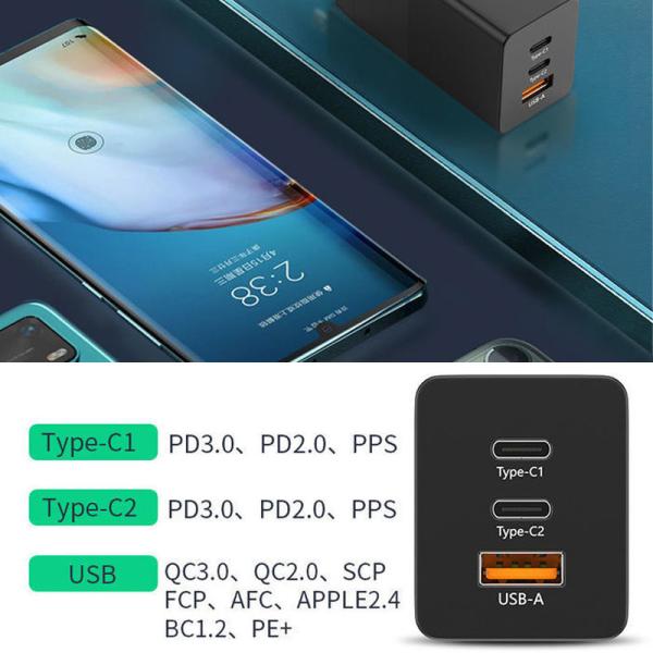 ABS Laptop IPad QC3.0 GaN USB Charger UK 3 Port Mi Fast 65W