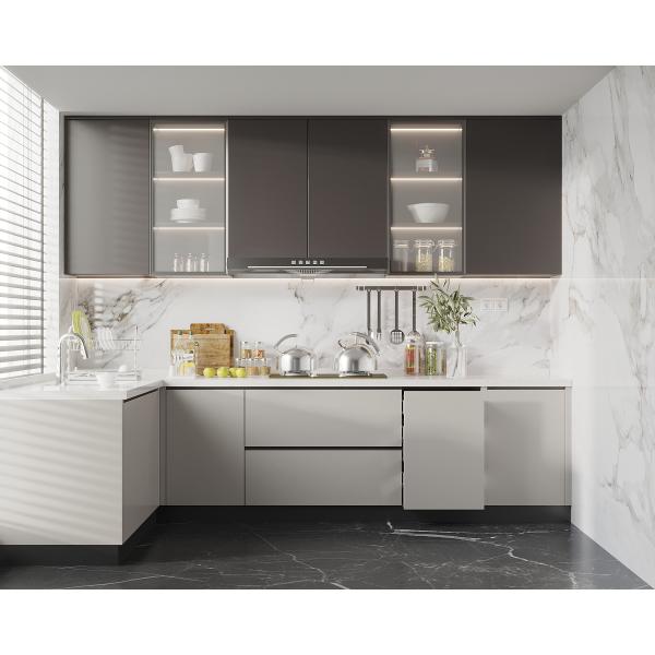 Modern Design White Color And Wood Kitchen Cabinets