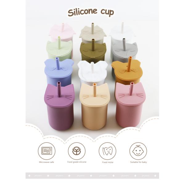 Leak Proof Soft Silicone Kids Cup Food Grade With Lid Straw OEM