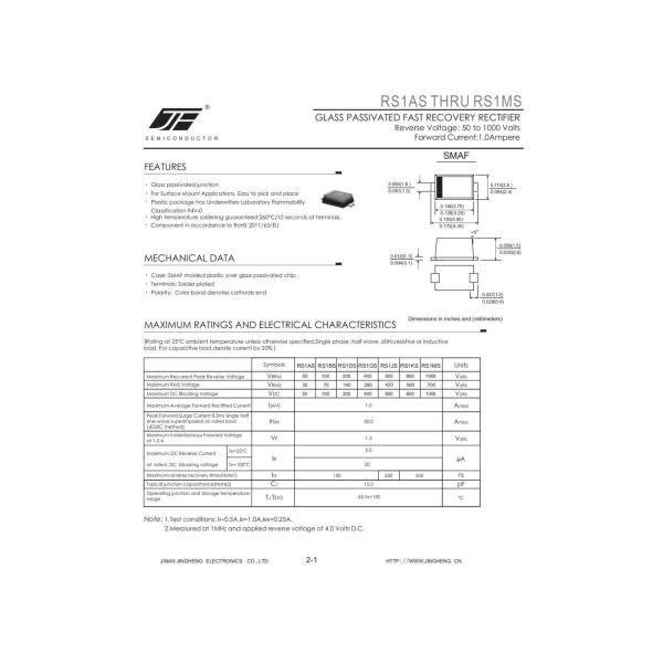 Space-Saving Solutions RS1AS RS1DS RS1MS SMAF Package Silicon Fast Recovery Diode