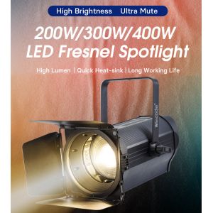 200W LED Fresnel Light 3200K-5600K DMX512 Studio Lighting
