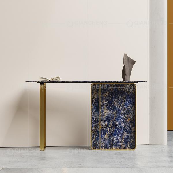Brush Gold SS Console Table Leg Base 11mm Sintered Stone Top