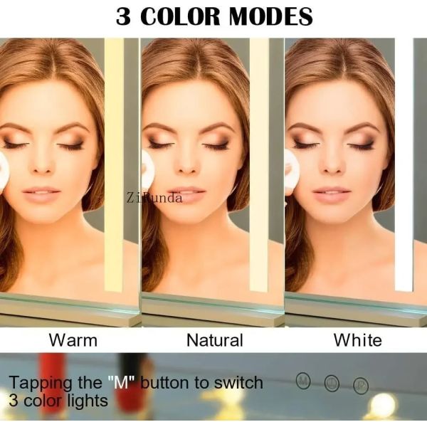 Makeup Mirror with 10X Magnification and Smart Touch Dimmable 3 Modes 360° Rotation White Vanity Mirror with Lights (WH-MR-72)