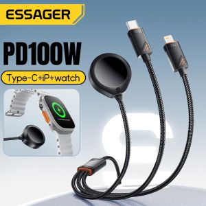 ESSAGER ES-X66 Series 100W USB C to USB C+L+Wireless Watch Charger 3 in 1 Cable