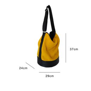 Stitching Linen Shoulder Bag 29cm 34cm Yellow Leather Bucket Bag