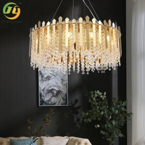 Titanium Crystal Pendant Light For Villa Lobby Hotel Living Room