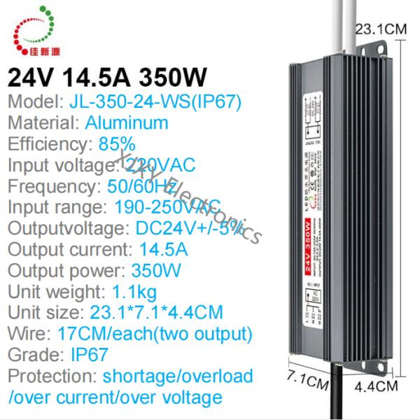 Ultra Thin IP67 Waterproof LED Driver 14.5A 350W 24V LED Strip Power Supply