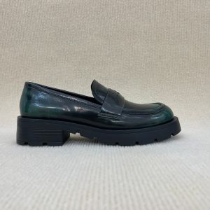 Fashion Green Platform Loafers Modern Leather Platform Loafers