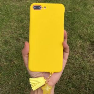 Hard PC Simple Solid Candy with Star Tassel Strap Color Cell Phone Case Cover