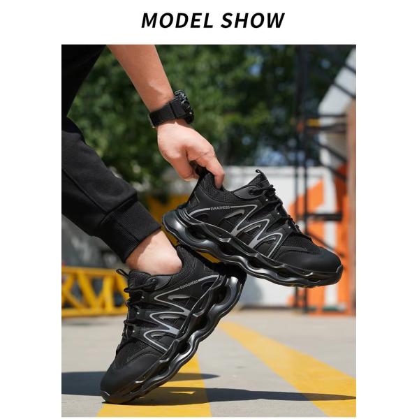 Breathable Microfiber Leather Mesh Safety Shoes With Kevlar Anti-stab Steel Toe And EVA Sole In Black