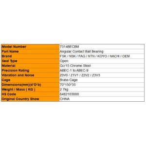 High Quality Angular Contact Ball Bearings 7312BECBM 7313BECBM 7314BECBM