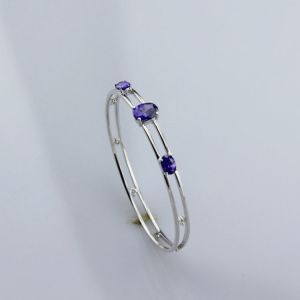 Two Rows 925 Sterling Silver Bangle with Cubic Zirconia (B36)