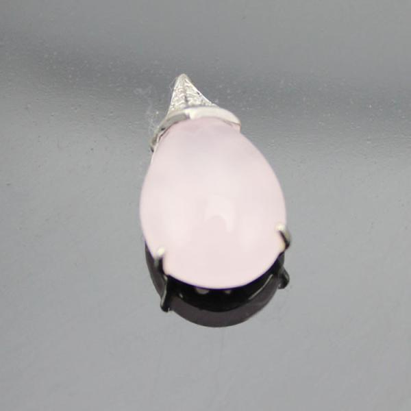 Sterling Silver 11mmx16mm Drop Shape Rose Quartz Cubic Zirconia Pendant Necklace(P22)