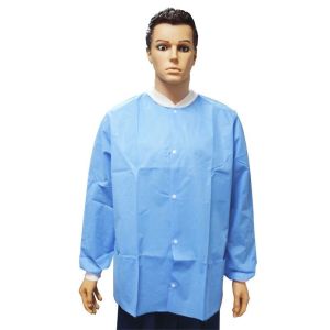 Protective Polypropylene SMS Disposable Lab Coat Blue with Pockets