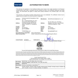 SHUNDE JUNDE ELECTRIC APPLIANCES TECHNOLOGY CO.,LTD. Certifications