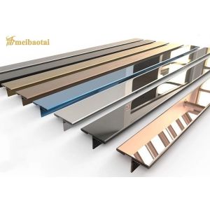 China 5 Groove Stainless Steel Tile Trim Golden Mirror T Profile For Corner on sale