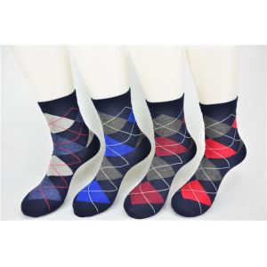 Organic Cotton Yellow Mens Argyle Dress Socks With Elastic Persistent Material