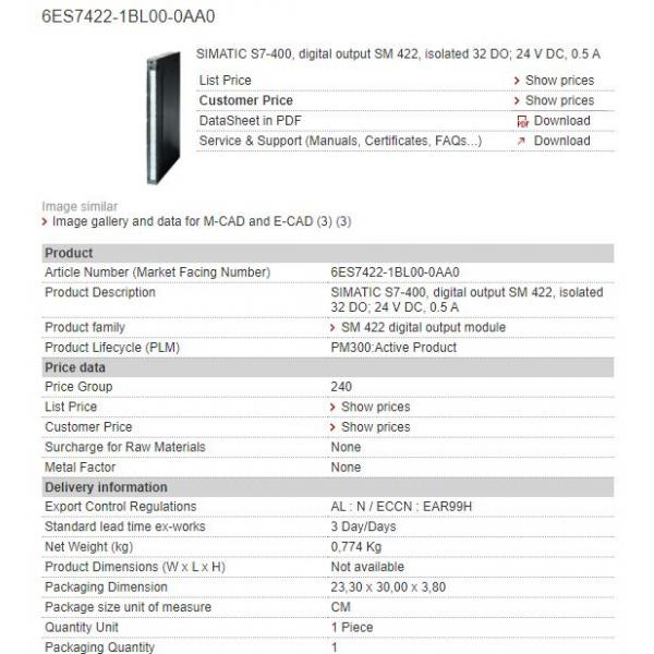 6ES7422-1BL00-0AA0 6ES7 422-1BL00-0AA0 Siemens Digital Output Module
