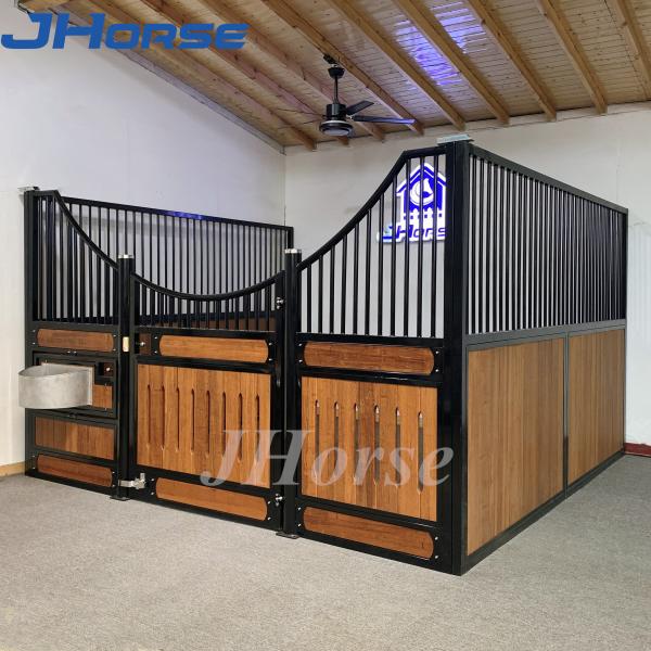 European style horse stall with bamboo wood infill and metal frame