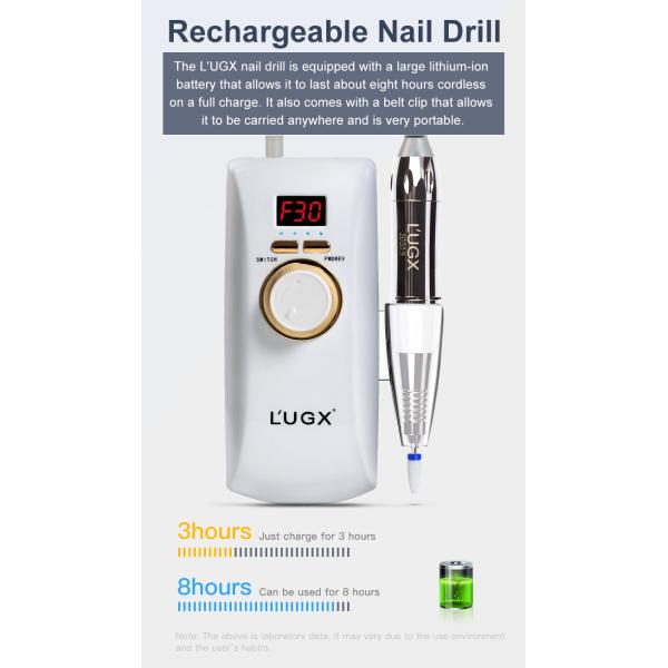 L'UGX 30000 rpm portable cordless crazy electric nail drill