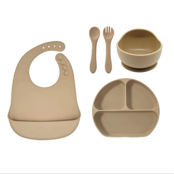 Silicone Baby Feeding Set 5pcs Best Waterproof Safety Easy Clean Bowl with Spoon Bib
