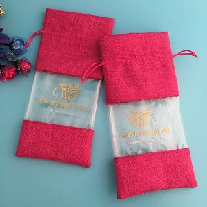 Hair Packing Drawstring Pvc Window Custom Printed Jute Bags