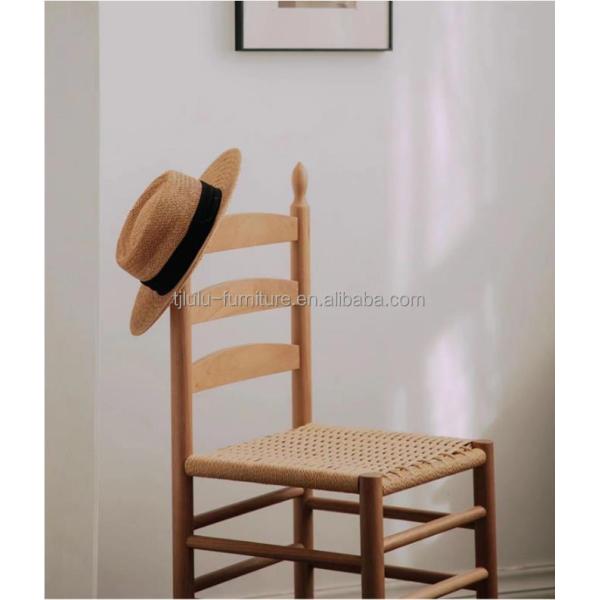 NO Folded Bent Backrest Dining Chair with Handmade Solid Wood and Rope Woven Cushion OEM Service Accepted