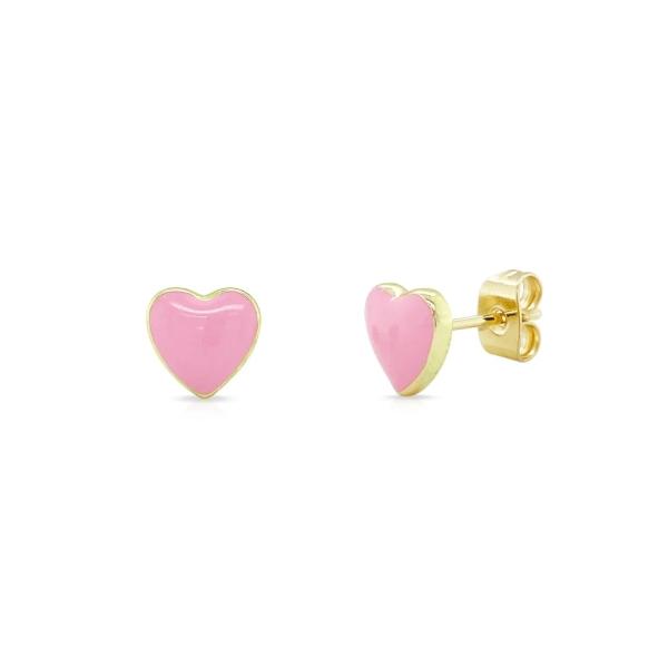 Buy 925 Sterling Silver Heart Shape Pink Enamel Stud Earrings for Little Girls' Tradition at wholesale prices