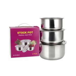 HOT SALE Kitchen 3 Pieces Stainless Steel Cookware Stock Pot Cooking Pot Sets