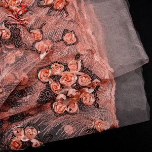 Hot Sale Sequin 3d Flower French African Lace Fabric For Wedding Garment