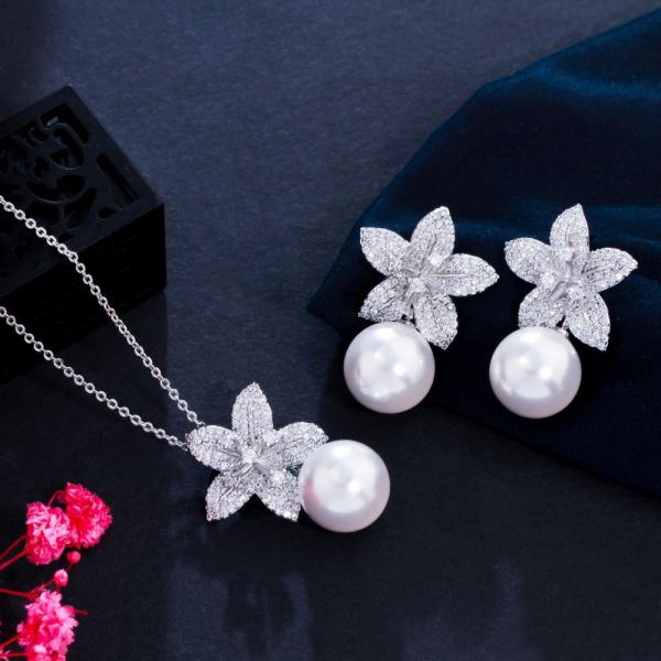 CZ Crystal Necklace and Earring Jewelry Sets Fashio Pearl Chokers Necklaces Earring jewelry