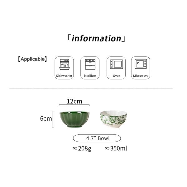 Green Floral Ceramic Plates Sets For 6 Users Exquisite Porcelain Utensils Included