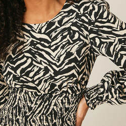 Ladies Elastic Waist Dress for Women Clothing Manufacturers Elegant Custom Logo Zebra Print Long Sleeve Dresses